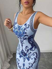 Exquisita bata de estilo retro de lujo con estampado de chinoiserie, cintura ceñida y abertura en el bajo, al estilo de Oriente Medio y los Emiratos Árabes Unidos - Multicolor 4 - Ver 3
