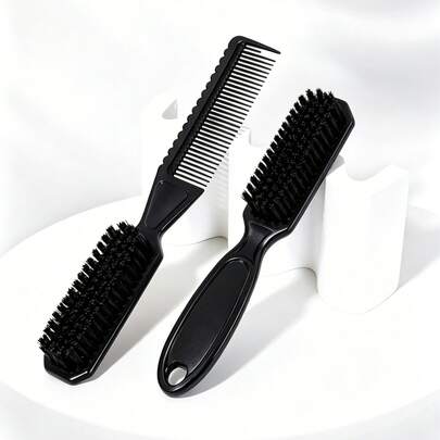 2pcs Hairdressing Comb, Double Sided Neck Sweeping Brush, Retro Oil Head Hair Styling Comb, Multifunctional Travel Dual-Sided Brush And Comb Set, Unisex-Adult Normal Hair, Styling Tools & Accessories Kit
