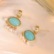 Handmade Vintage Tassel Oval Dangle Earrings Set, Exquisite Textured Outline With Sparkling Decor - Gold - View 5