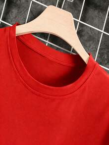 Women's Casual T-Shirt 2026 SUMMER Top,  Print, Oversized Cotton T-Shirt, Soft And Breathable, Comfortable And Fitted Crew Neck, 220g, Loose And Comfortable, 100% Cotton, Durable - 紅色 - 查看 3