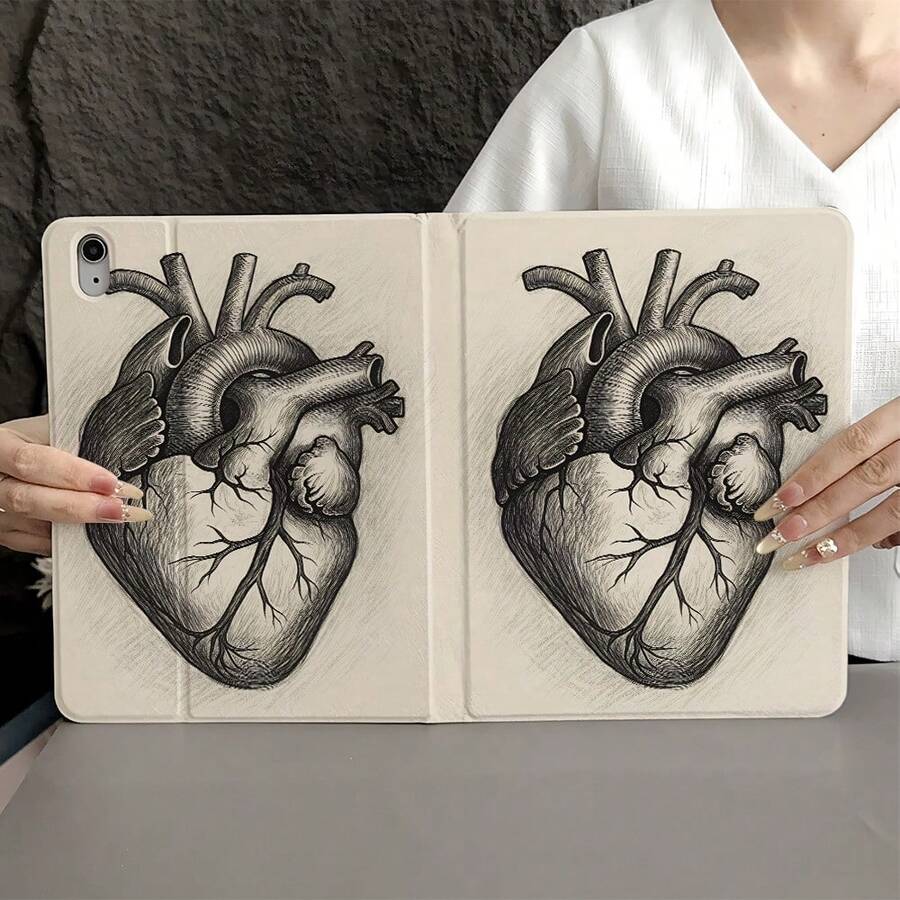 1 件装复古解剖心脏素描印花保护套,带笔槽,适用于 iPad Air 4/5/10 代智能保护套/Air 13(M3 2025)/Air 11(M3 2025)/11(A16 2025),兼容 Oppo Pad、华为 MatePad、vivo Pad、荣耀 Pad 和联想小新 Pad。 - 彩色 - 查看 1