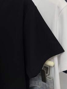 Camiseta de verano para mujer de manga corta con cuello redondo, de diseño cómodo y casual, adecuada para figuras pequeñas, adornada con un estampado. - Negro - Ver 4