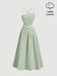 Vestido asimétrico sin espalda de color verde para vacaciones - Verde - Ver 3