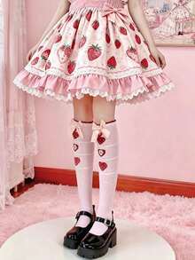 1 Đôi tất kiểu Lolita dễ thương, ngọt ngào, họa tiết bướm và dâu tây màu hồng dành cho bé gái - Nhiều màu - Xem 8