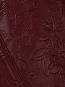 Yuwenier Retro Solid Color Floral Asymmetric Hem Boned Tie-Up Backless PU Leather Bustier Corset, Suitable For Music Festivals, Halloween, Women - Burgundy - View 7