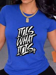 SummerCamiseta de manga corta para mujer con estampado vintage escrito a mano "Let It Be", lavable a máquina, transpirable, suave, de tela de elasticidad media, adecuada para todas las estac - Negro - Ver 7