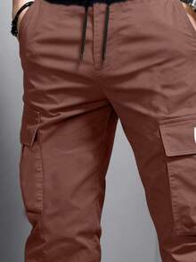 Spring/Autumn New Men's Cargo Pants, Multi-Pocket Loose Casual Minimalist Versatile Japanese Style Jogger Pants, Runs Small, Recommend Ordering One Size Up - Coffee Brown - View 4