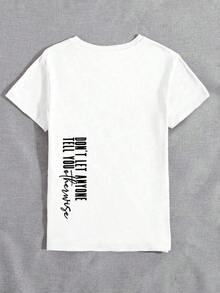 Camiseta gráfica ClassicYou Are Enough, top casual de manga corta con cuello redondo para mujer, con diseño estampado de doble cara, adecuada para uso diario en primavera/verano. Blusas Bonito 100% Algodón - Blanco - Ver 3