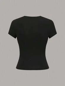 1 pieza Camiseta de manga corta informal de unicolor para mujer - Multicolor 4 - Ver 5