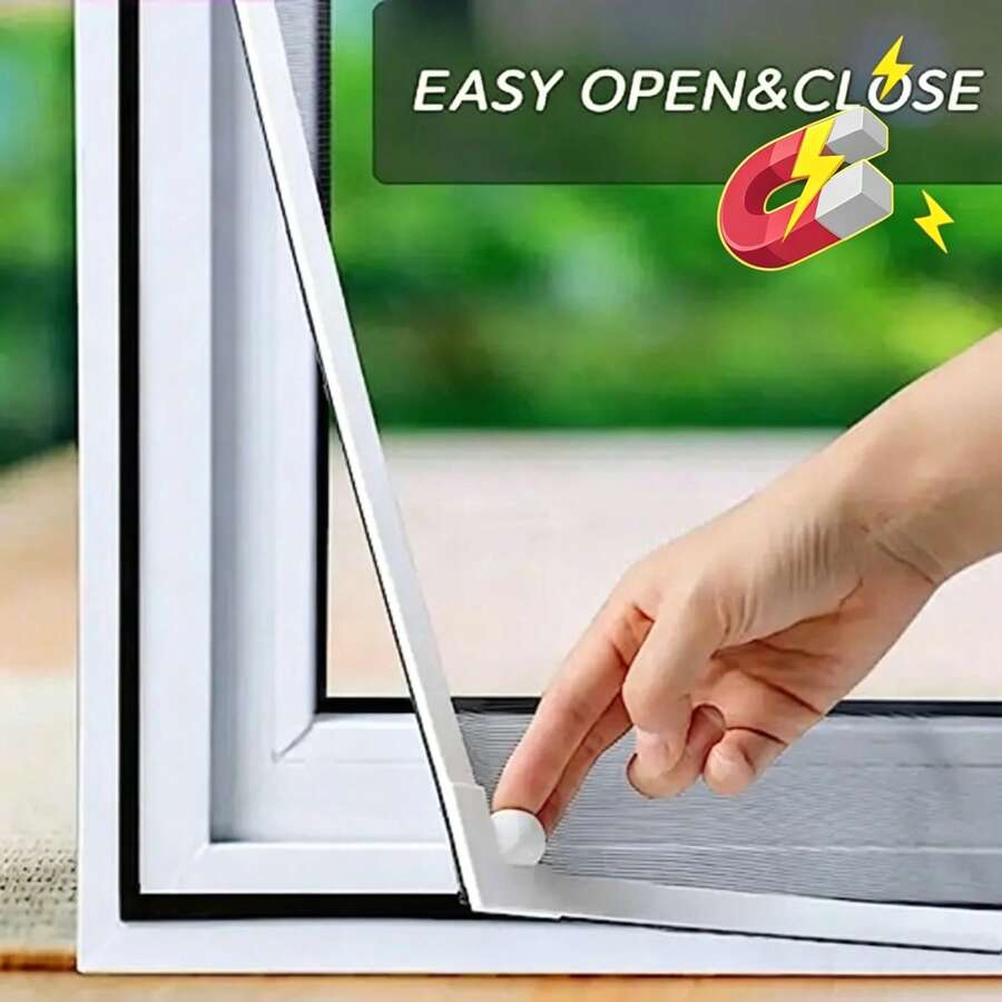 1pc Magnetic Window Screen, Anti-Mosquito Curtain, Self-Adhesive Magnetic Suction Mesh Screen, No Drilling DIY Installation Magnetic Insect Net - White Frame With Gray Grid - View 1