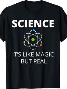 Talla Grande - Talla Grande - 1 Camiseta de Mujer Talla Grande para Amantes de la Ciencia | Ciencia es como Magia, pero Real, Lema Casual, Cuello Redondo, Manga Corta, Estilo Bata de Laboratorio, Camiseta Negra Lavable a Máquina de 180g para Eventos STEM y Ropa Casual, Cuello Redondo - Negro - Ver 2