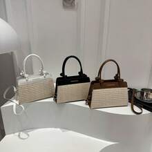 BV Bottega Small Andiamo Bolso de mujer tejido a mano de cuero genuino Bolso de bolso de mano tipo cubo con patrón tejido para mujer, bolso de marca, elegante bolso de mano para señora bolsa de regalo exquisita, bolso de bolso de mano de lujo para mujer, bolso cruzado de moda para mujer, adecuado para chicas, estudiantes nivel universitario damas de oficina, madres de mediana edad para uso diario, compras oficina, clase, reuniones, citas, actividades al aire libre también un regalo ideal para Bolso de lino personalizado estilo coreano con bloques de color para mujer, modelo nuevo 2026, de alto valor estético, bolso de hombro/cruzado simple y moderno. - Negro - Ver 1