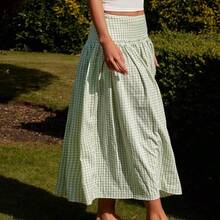 Women's Long Floral Print Wide Waist A-Line Skirt, Countryside & Holiday Style, Summer - Rosa Pálido - Ver 3