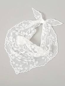 1pc Lace Floral Trim Scarf, Triangular Scarf, Bag Decor, Hair Tie - Multicolor - View 12