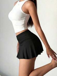 Solva Falda de línea A de unicolor casual para mujer, verano - Negro - Ver 4