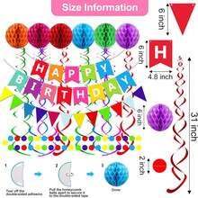 1pc Happy Birthday Banner With Colorful Paper Flag Bunting Paper Circle Confetti Garland Swirl Streamers Honeycomb Ball For Birthday Party Decorations - Colorful Honeycomb Banner Set - View 8