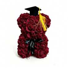 21cm Realistic Rose Flower Bear With Graduation Cap & Bow Tie, Graduation Season Gift For Classmates, Girlfriend, Graduation Party Favor - View 10
