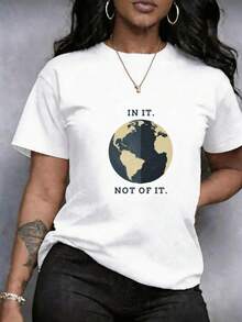 Women's T-Shirt With Floral And Leopard Print In Earth Tones And Text, Casual Style With Short Sleeves And A Round Neck, Plus Size Clothing, Loose Fit, Suitable For Casual Wear At Home, Comfortable, Soft And Breathable Garment, High-Quality Comfortable Finish, Ideal For Leisure, Loose Design That Fits Any Plus Size Body Perfectly - 白色 - 查看 6