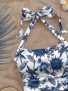 Parte superior corta ajustada con cuello de halter casual para vacaciones de mujer, verano de mujer, sin espalda, ropa de vacaciones de mujer, lunares, primavera de mujer, verano, parte superior para salir de mujer, vacaciones de mujer - Multicolor - Ver 4