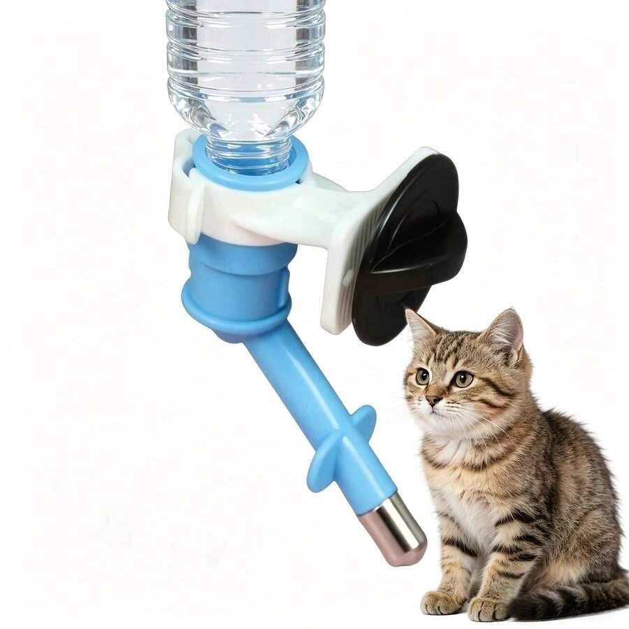 1 pieza Dispensador de agua para mascotas de acero inoxidable con bola rodante, diseño de doble surtidor que se ajusta a botellas de bebidas, color aleatorio