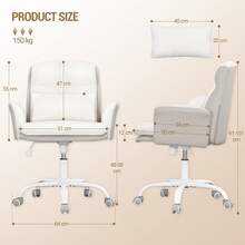 HaluPeit Dressing Table Chair With Backrest, Swivel Chair With Rocking Function, Home Office Chair Made Of Ventilated Sherpa Fabric And PU Leather, Suitable For Bedroom, Office And Living Room, Beige-White - 米白色 - 查看 7