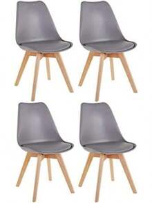 4-Pack Dining Chairs Natural Wood Legs Grey Cushioned Office Lounge Kitchen Contemporary Design - Grey - View 1