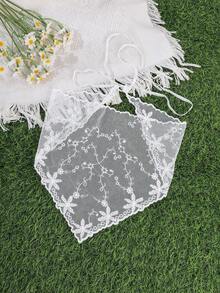 1Pc French Vintage Lace Embroidered Hair Scarf, Bohemian Fairy Tulle Headwrap, Wedding/Vacation/Daily Boho Tie-Up Hair Accessory - Multicolor - View 1