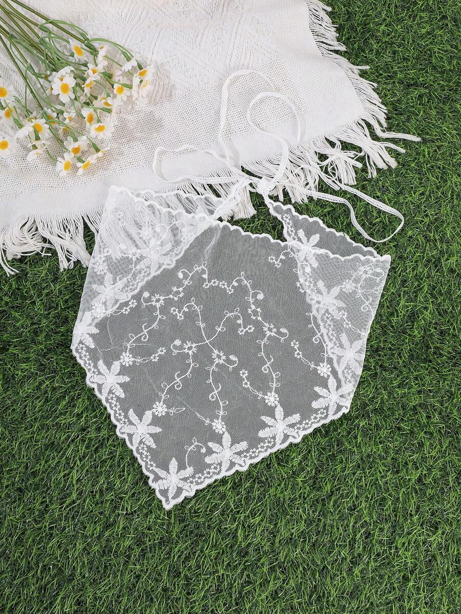 1Pc French Vintage Lace Embroidered Hair Scarf, Bohemian Fairy Tulle Headwrap, Wedding/Vacation/Daily Boho Tie-Up Hair Accessory - Multicolor - View 1