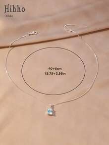 Hihho 1pc Refreshing Luxury Necklace, Ice Blue, Lime Green, White Crystal Styles, Versatile For Daily, Commute, Date, Vacation Outfits - Silver - View 10