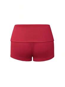 cortos de mujer Vaiaye de unicolor, ajuste delgado, cintura baja, mini shorts, estilo minimalista, adecuados para verano, playa bohemia, fiesta y uso diario - Rojo - Ver 4