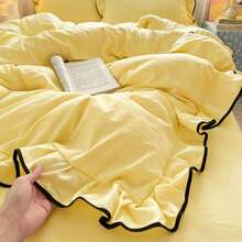 Bộ ga trải giường kiểu công chúa viền đen xếp nếp (1 vỏ chăn + 2 vỏ gối), chất liệu 100% polyester mềm mại và thoải mái, phù hợp cho phòng ngủ, phòng khách, làm quà tặng tuyệt vời. - Màu vàng - Xem 9