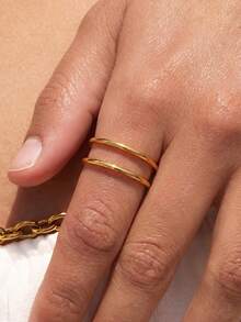 1Pc Minimalist Stainless Steel Double Layer Open Rings For Women, Gold Ring, Open Adjustable Finger Ring, Women's Ring, Women's Accessories, Minimalist Jewelry For Daily Wear, Birthday Gift, Valentine's Day Gift - Multicolor - View 2