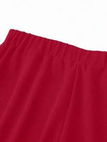 Pantalones anchos de cintura alta de unicolor de uso casual para mujeres - Rojo - Ver 6