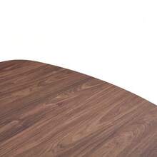 Modern Oval Dining Table With Fluted Central Leg, High Quality MDF Top With Wood Look, In Wabi-Sabi And Mid-Century Style For The Kitchen. - Khaki - View 2