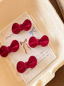 10 piezas/4 piezas/2 piezas Pinzas para el cabello con lazo rojo pequeño de ante de moda para niñas, pinzas para el cabello de flequillo elegantes y vintage, accesorios para el cabello, pasadores para el cabello - Rojo - Ver 7