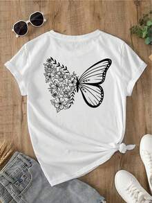 YOCASA Camiseta Casual de Verano para Mujer, con Cuello Redondo, Ajustada y Manga Corta, con Estampado de Pintura al Óleo, Floral, Corazón, Cereza y Patrones de Letras. Tejido Casual Simple, Estilo Deportivo, Ideal para Uso Diario y un Citas de San Valentín. - Blanco - Ver 7