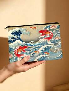 Túi đựng mỹ phẩm in hình cá Koi và hoa anh đào Nhật Bản, túi đựng đồ vệ sinh cá nhân hai mặt, túi đựng đồ trang điểm theo phong cách Ukiyo-E truyền thống, vật dụng cần thiết khi đi du lịch, món quà hoàn hảo cho người yêu nghệ thuật Nhật Bản. - Nhiều màu - Xem 13