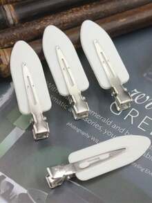 4pcs White Leaf Shaped Seamless Bangs Hair Clips, Plastic Makeup Clips, Face Washing Clips, Hair Accessories - White - View 5