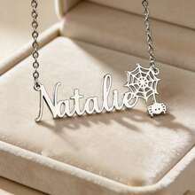 Personalized Spider Web Pendant Necklace, Can Be Engraved With Name/Letters/Text - Vintage Plaque Jewelry, Suitable For Daily Wear By Women, Elegant Gift, Suitable For Halloween, Christmas, Birthdays, And Year-Round Gifting Occasionsv - Multicolor - View 9