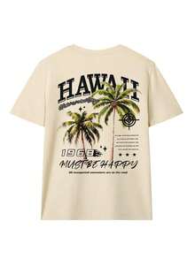 Women's Loose-Fitting Tropical Vacation T-Shirt, Lightweight And Comfortable, With Short Sleeves And A Round Neck, Printed With A "Hawaii 1968" Palm Tree Motif. Popular Island Street Fashion Style, Suitable For Hawaiian Parties, Beach Weddings, Cruises, And Casual Summer Vacations. - Nude - 查看 2