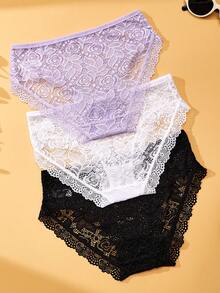 3 Packs Of Sexy Lace Thong Panties For Women, Solid Color With Bow-Soft And Skin-Friendly Ladies' Underwear - Multicolor - View 2