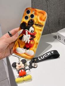 Disney Mickey Mouse Phone Case With Mickey Charm And Lanyard - Cute Mickey Protective Case With Bandana Style And Cheese Textured Background Design, Beaded Bracelet For Easy Carrying, Compatible With IPhone 17, 16, 15, 14, 13, 12, 11 Pro Series, Ideal For Birthdays, Holidays, Anniversaries, Graduation Gifts, Or Any Special Occasion To Surprise Family, Friends, Classmates, And Loved Ones. - White - View 4