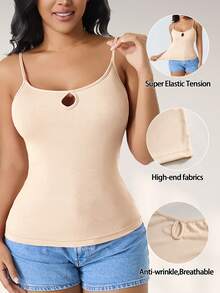 CELILIN Women's Solid Color Casual Versatile Daily Outing Camisole Top - Apricot - View 4