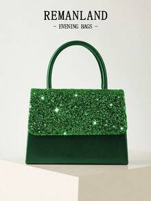 REMANLAND Luxury Elegant Chain Sequin Women's Party Clutch, Fashion Charming Envelope Bag For Prom, Shoulder Bag With Metal Chain, Perfect Match For Sequin Prom Dress, Wedding Gown, Best Gift For Loved One - Dark Green - View 9