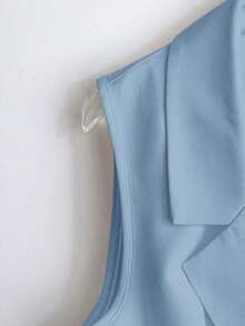 Blazer blanco ajustado de línea A con cuello en V francés, elegante, con lazo y botones sin mangas para mujer, para primavera/verano - Azul - Ver 3