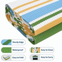 Gaderth Outdoor Rug Mat For Patio,8x10 Plastic Straw Rug,Waterproof Plastic Straw Mats,Modern Striped Outdoor Camping Rugs For Patio,RV,Porch, Deck,Backyard,Balcony,Camping,Trailer - Yellow/blue/green/white - View 10