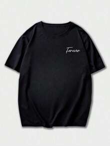 Camiseta de Manga Corta con Estampado Gráfico Simple y Versátil para Hombre - Negro - Ver 5