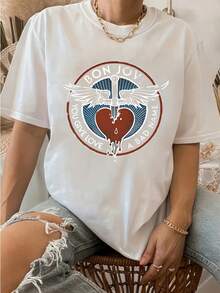 Camiseta de cuello redondo, camiseta gris oscuro, con estampado de letras en inglés, moderna y a la moda, de manga corta, adecuada para todas las estaciones, camisetas conmemorativas, ropa para niñas, Día de San Valentín, productos de anime japonés, conjuntos para padres e hijos, Día de San Valentín, hombres, camisetas con estampado, mujeres, camisetas con estampado. - Blanco - Ver 1
