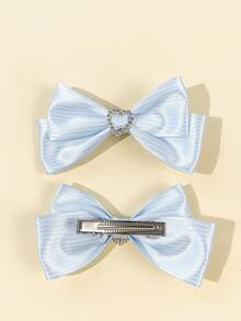 2pcs Women's Solid Color Lovely Bowknot Hair Clips,Hair Claws,Bobby Pin - Blue - View 3