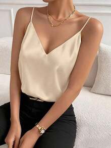 Top de tirantes de unicolor, minimalista y casual para mujer, rojo de verano - Albaricoque - Ver 4